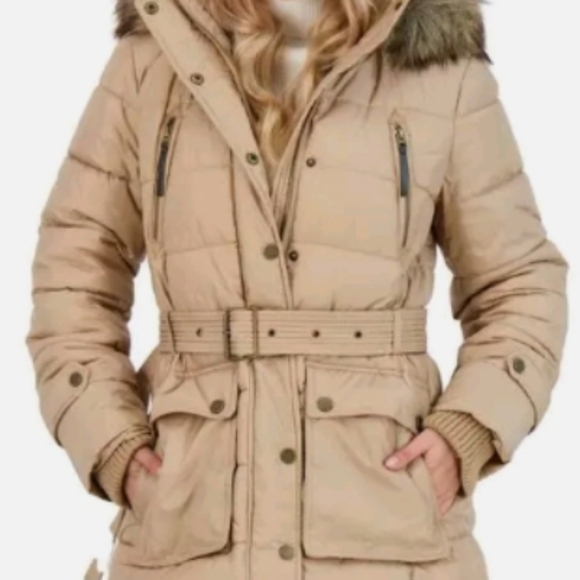 Lucky Brand Women's Belted Winter Puffer Long Coat Size Medium - Picture 3 of 15
